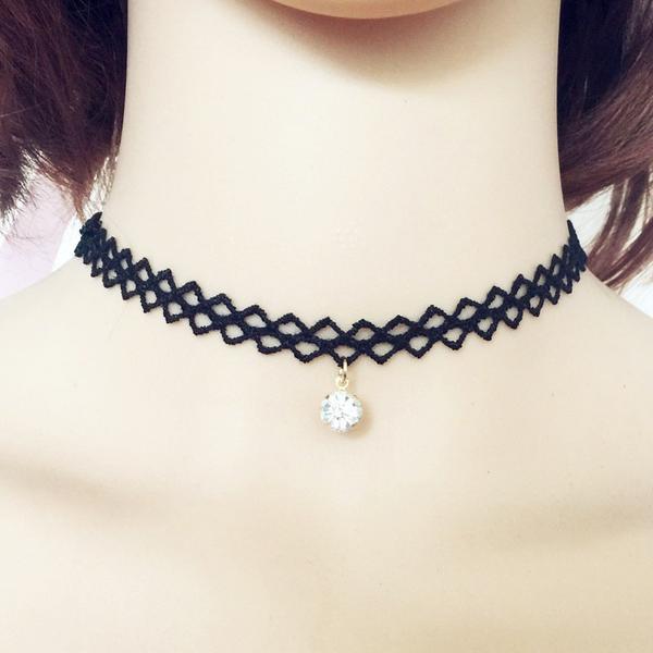 Lace Tattoo Choker Crystal Necklace