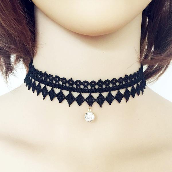 Lace Tattoo Choker Crystal Necklace