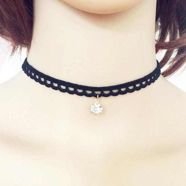 Lace Tattoo Choker Crystal Necklace