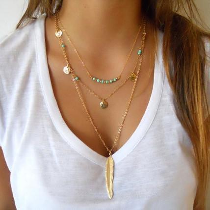 Multi Layer Leaf Chain Bohemian Choker Jewelry